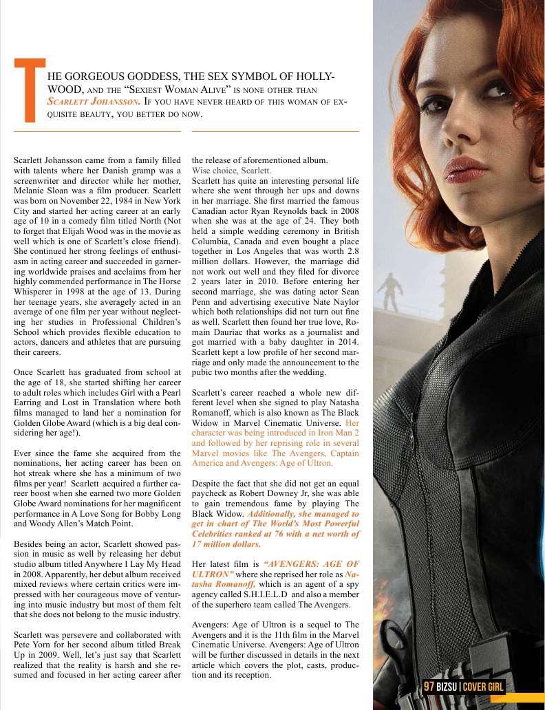 Bizsu Magazine - Summer 2015 - Scarlett Johansson